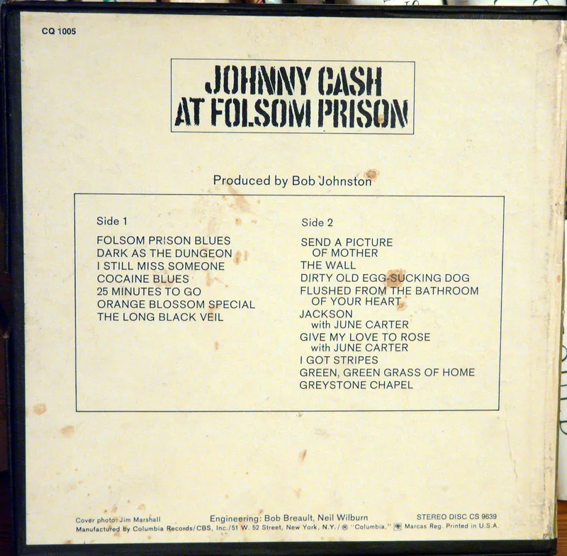 Обратная сторона издания At Folsom Prison с треклистом