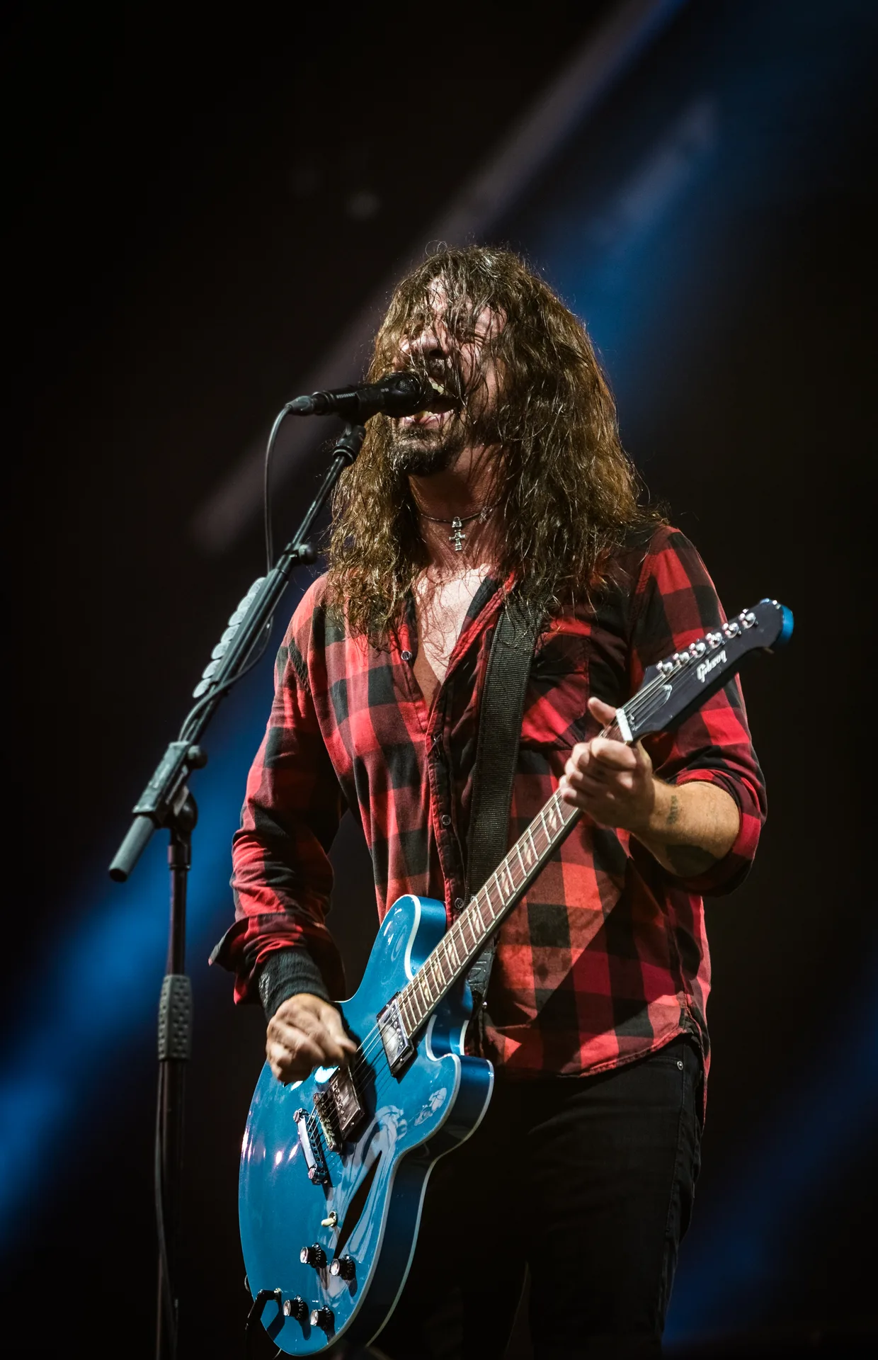 Дэйв Грол на сцене с гитарой, концертное фото