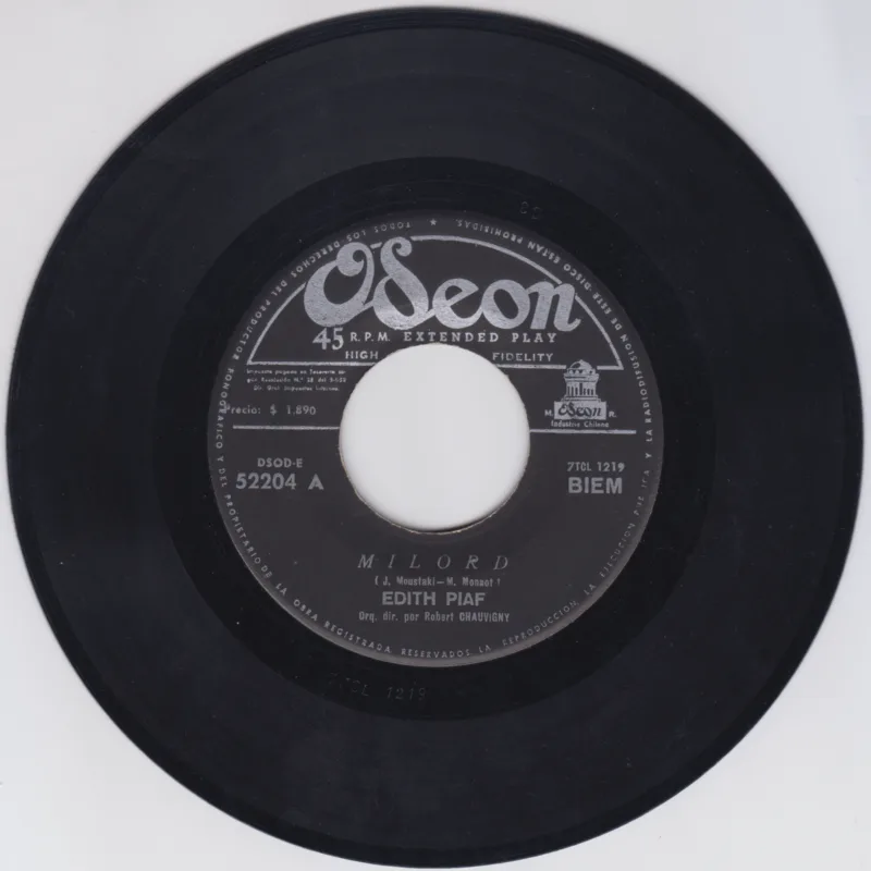 Обложка EP Эдит Пиаф Milord, издание Odeon, начало 1960-х