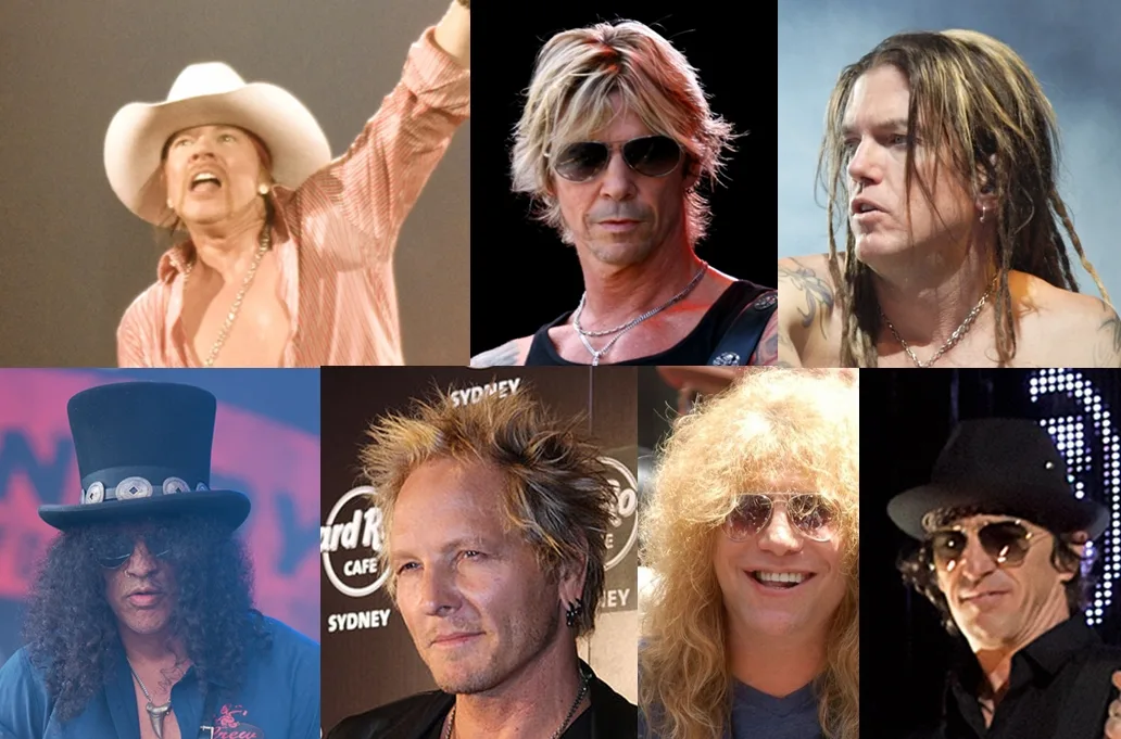 Коллаж участников Guns N’ Roses (Axl Rose, Slash, Duff McKagan и другие)