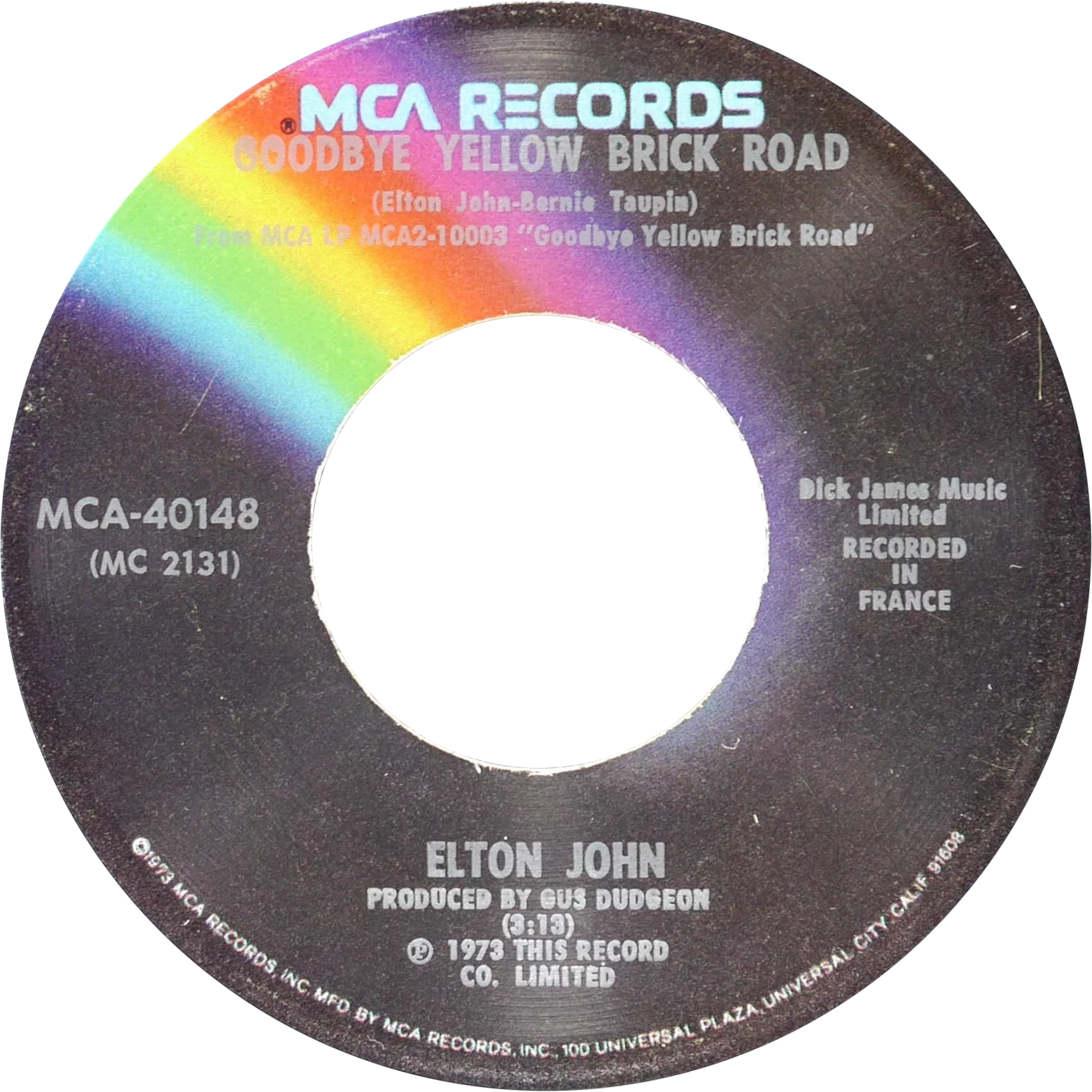 Этикетка американского сингла Goodbye Yellow Brick Road, 1973