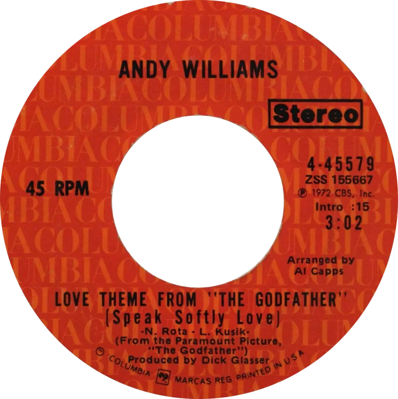 Лейбл американского сингла Speak Softly Love в исполнении Энди Уильямса, 1972