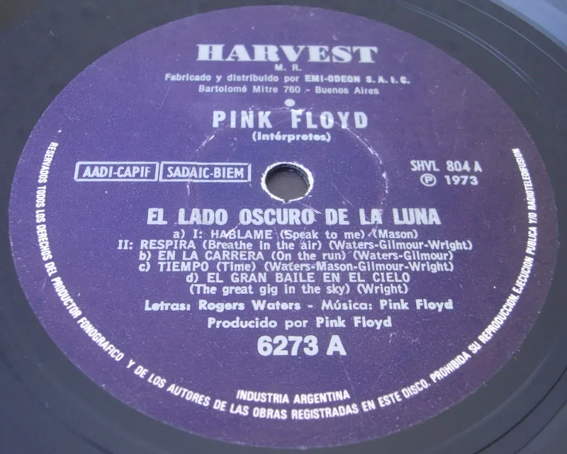 Винил The Dark Side of the Moon: этикетка пластинки