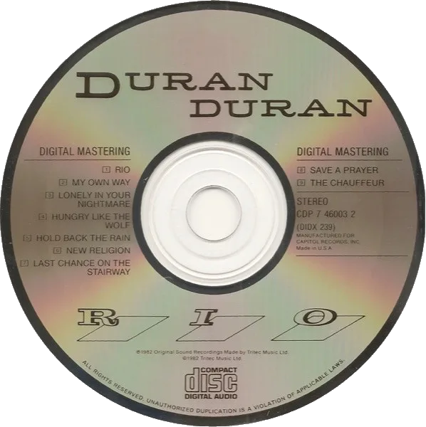 Диск альбома Rio (издание на CD, США, 1985)