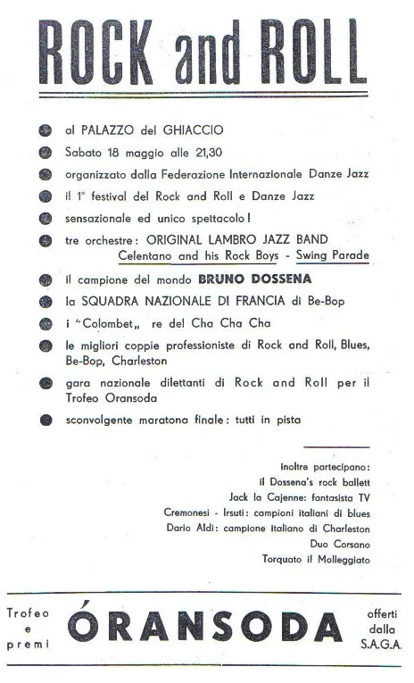 Афиша рок-н-ролльного фестиваля (упоминание Celentano and his Rock Boys)