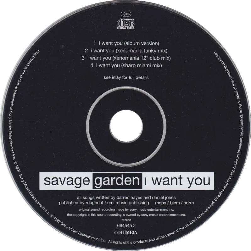 Savage Garden — I Want You, британский CD-сингл