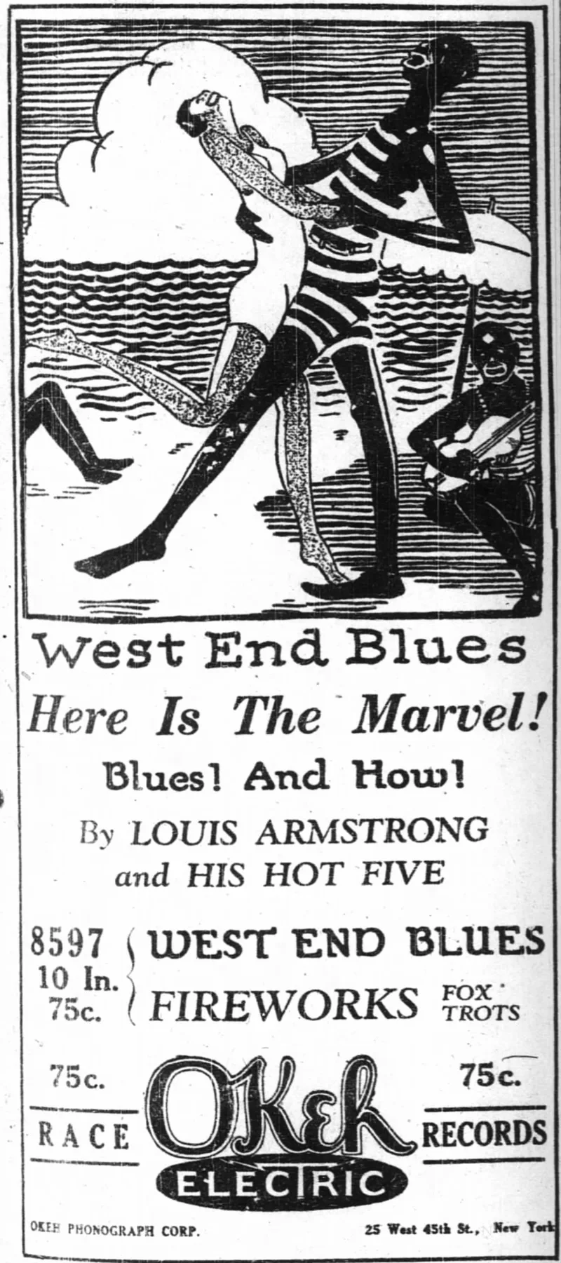 Газетная реклама Okeh Records для West End Blues (1928)